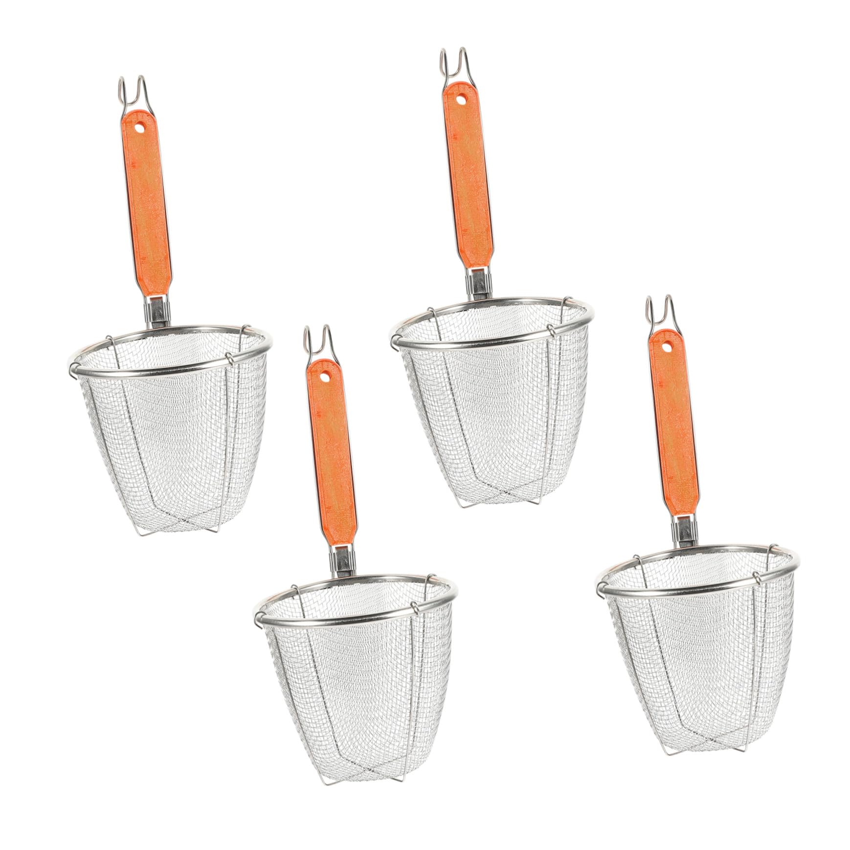 Garneck 4 Stück Nudelsieb Edelstahl Lebendmittelsieb mit Holzgriff Feinmaschiges Siebkorb für Pasta Kochen Haushalt