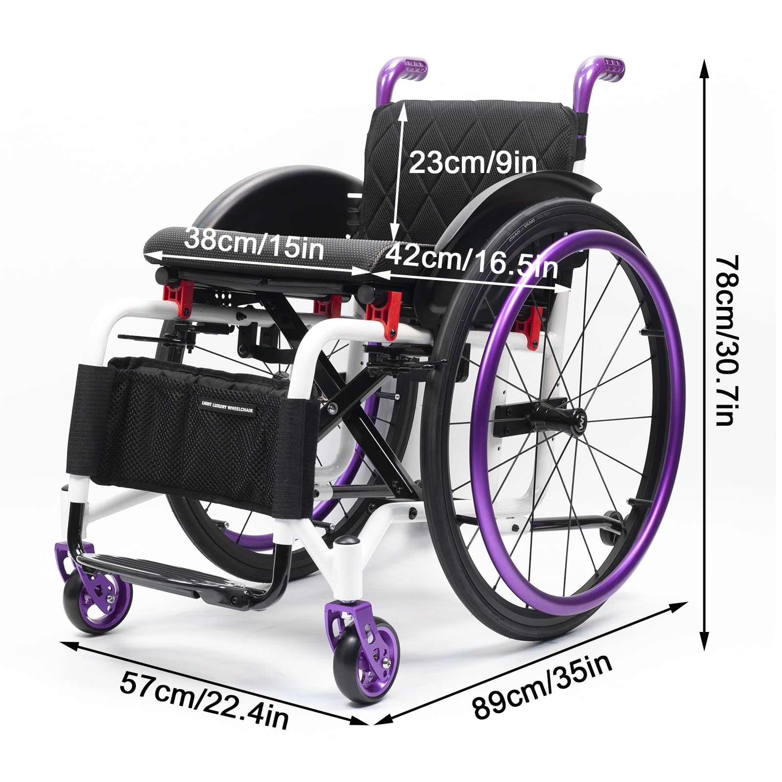 Silla De Ruedas Ligera para Adultos, Sillas De Ruedas Deportivas Manuales Plegables,Ultraligera de Aleación de Aluminio,Silla de Ruedas de tránsito, liberación rápida(Seat Width 38cm/15in,B)