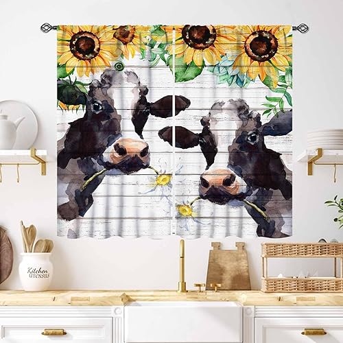 Miniatura 27 de Cortinas de cocina de granja, animales de granja rústica, gallo, pollo, leche, vaca, cerdo, molino de viento, granero rojo, retro, casa rural,