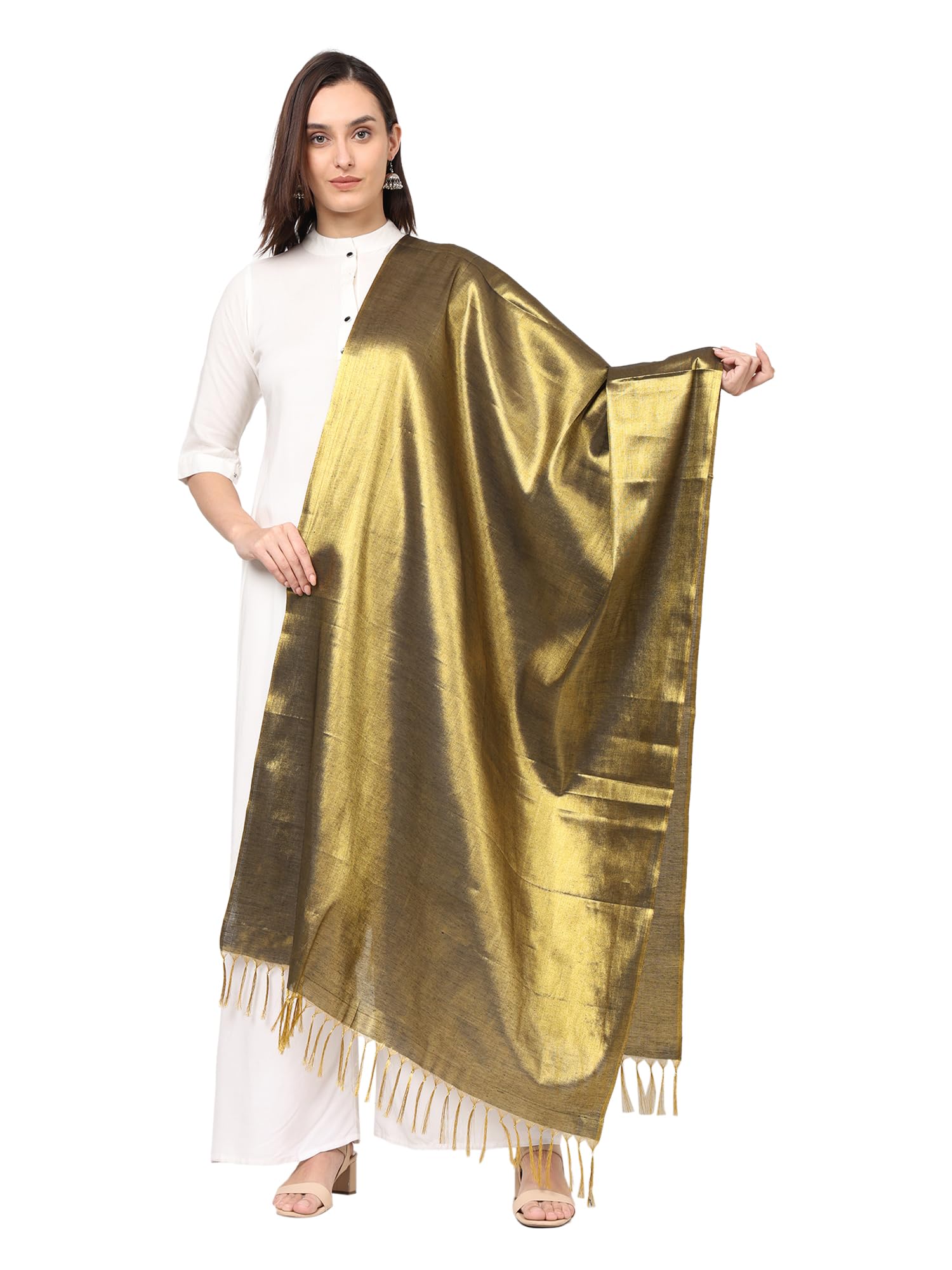 fashily Solid Silk Plain Dupatta | Shiny Jari Dupatta | Length 2.25m-picture-11