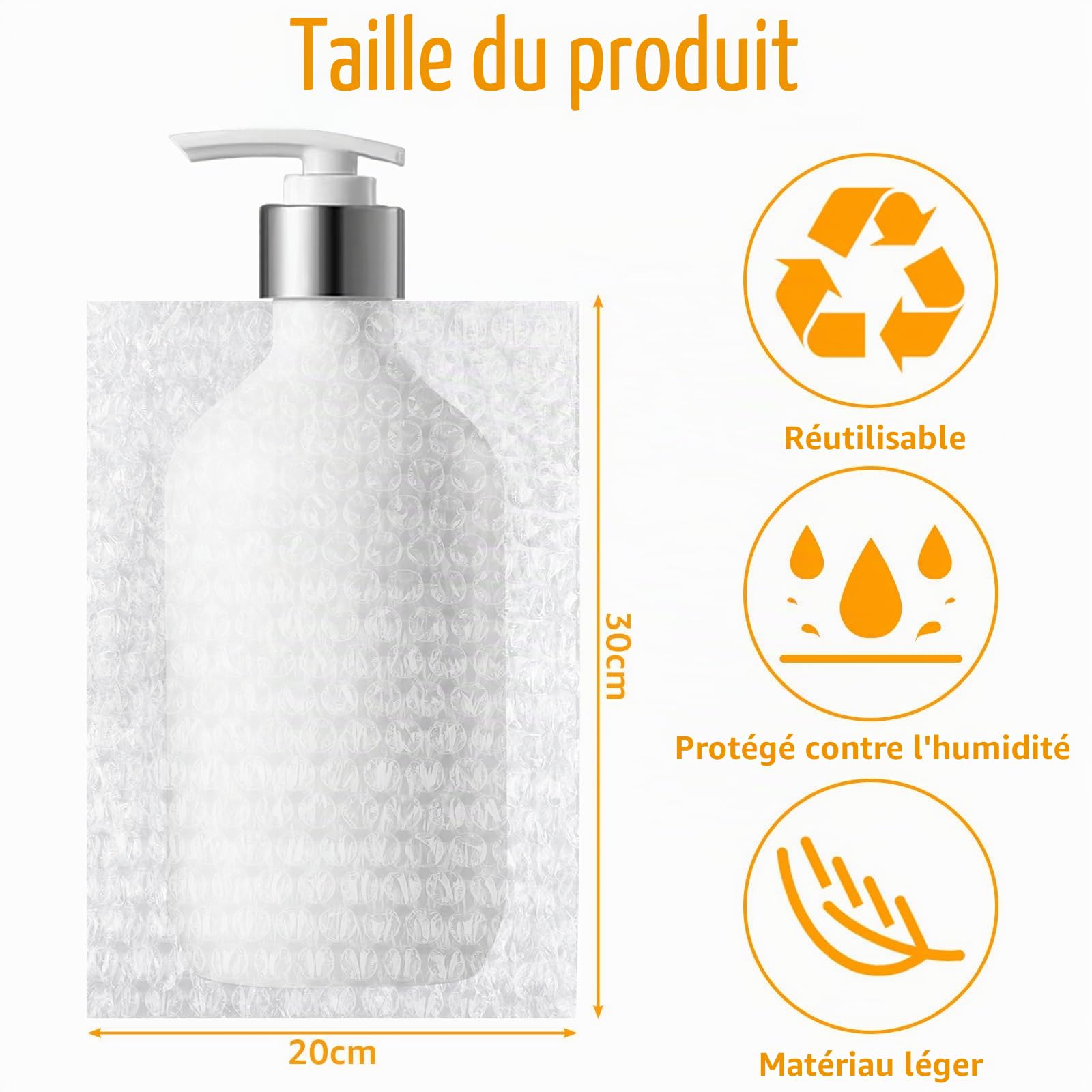 CYEER 100 Sachets de Papier Bulle 20x30cm, Pochettes de Protection Anti-Choc et Souples pour Expédition, Déménagement et Emballage d'Objets Fragiles, Tablettes, Livres et Cadres