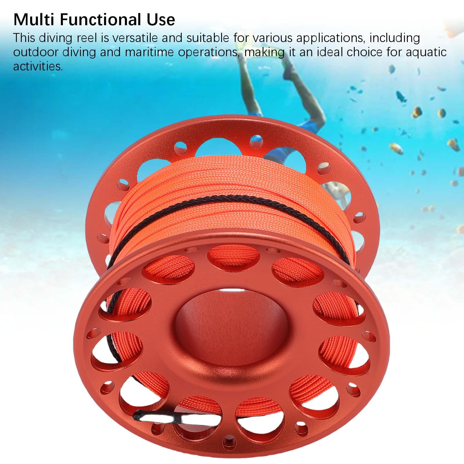 Bobine de Plongée sous Marine avec Double Crochet, 30 mètres Bobine Doigt Aluminium Aviation pour Sécurité Plongée, Opérations Maritimes et Activités Subaquatiques