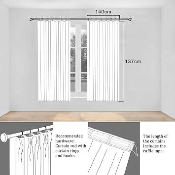 Simplebrand Charlton Gray Leaf Voile Curtains 2 Panels W140 x L122 cm