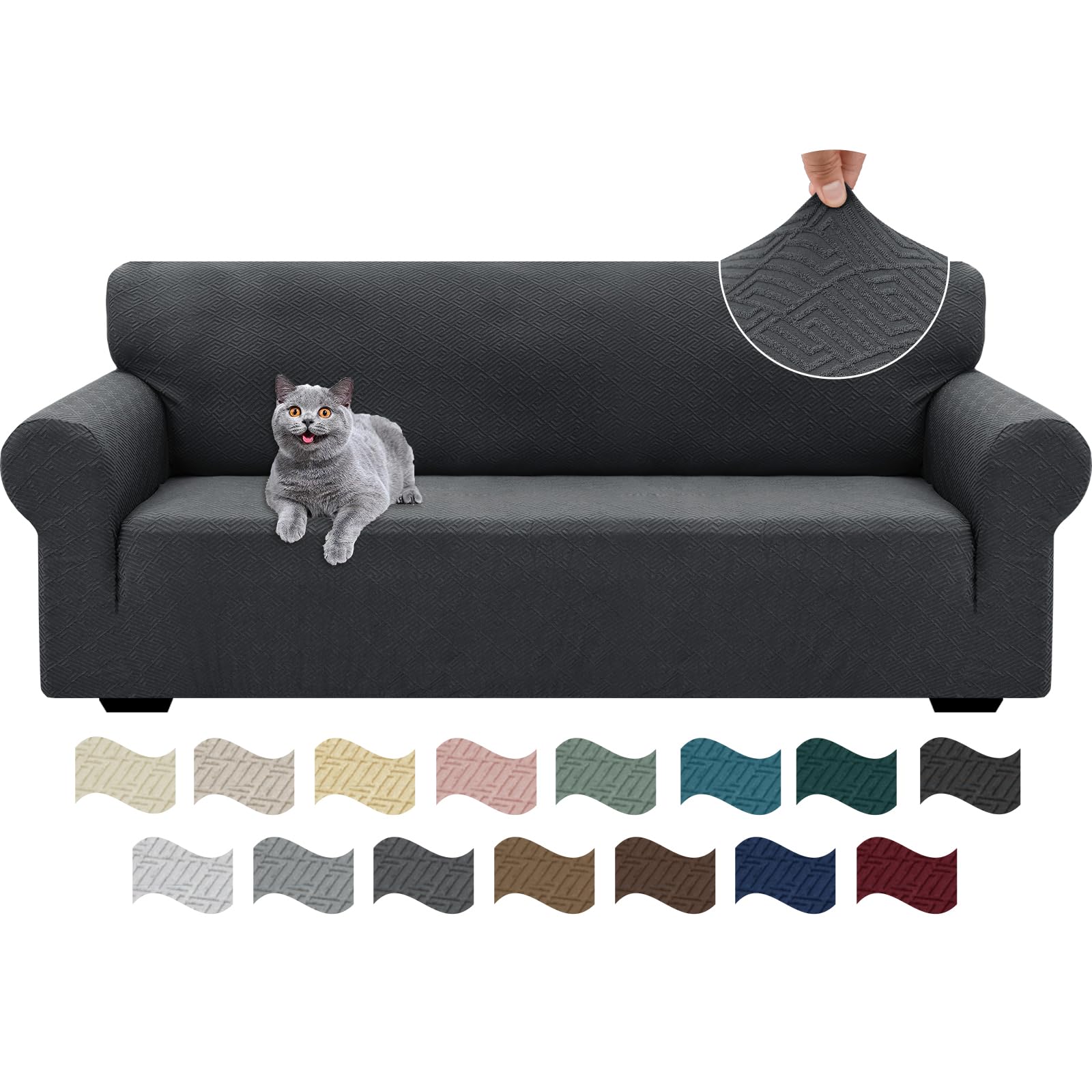 Ystyle Funda Sofa 3 Plazas Ajustable, Fundas para Sofa Elasticas, Funda De Sofa Anti Gatos Perros, Sofa Cover con Reposabrazos, Jacquard Fundas Cubre Sofa Ntideslizante Lavable, Gris