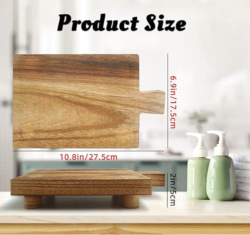 Miniatura 6 de 2 bandejas de madera hechas a mano, práctica decoración de baño y cocina para jabón, botellas de baño, velas, papel higiénico, soporte para plantas