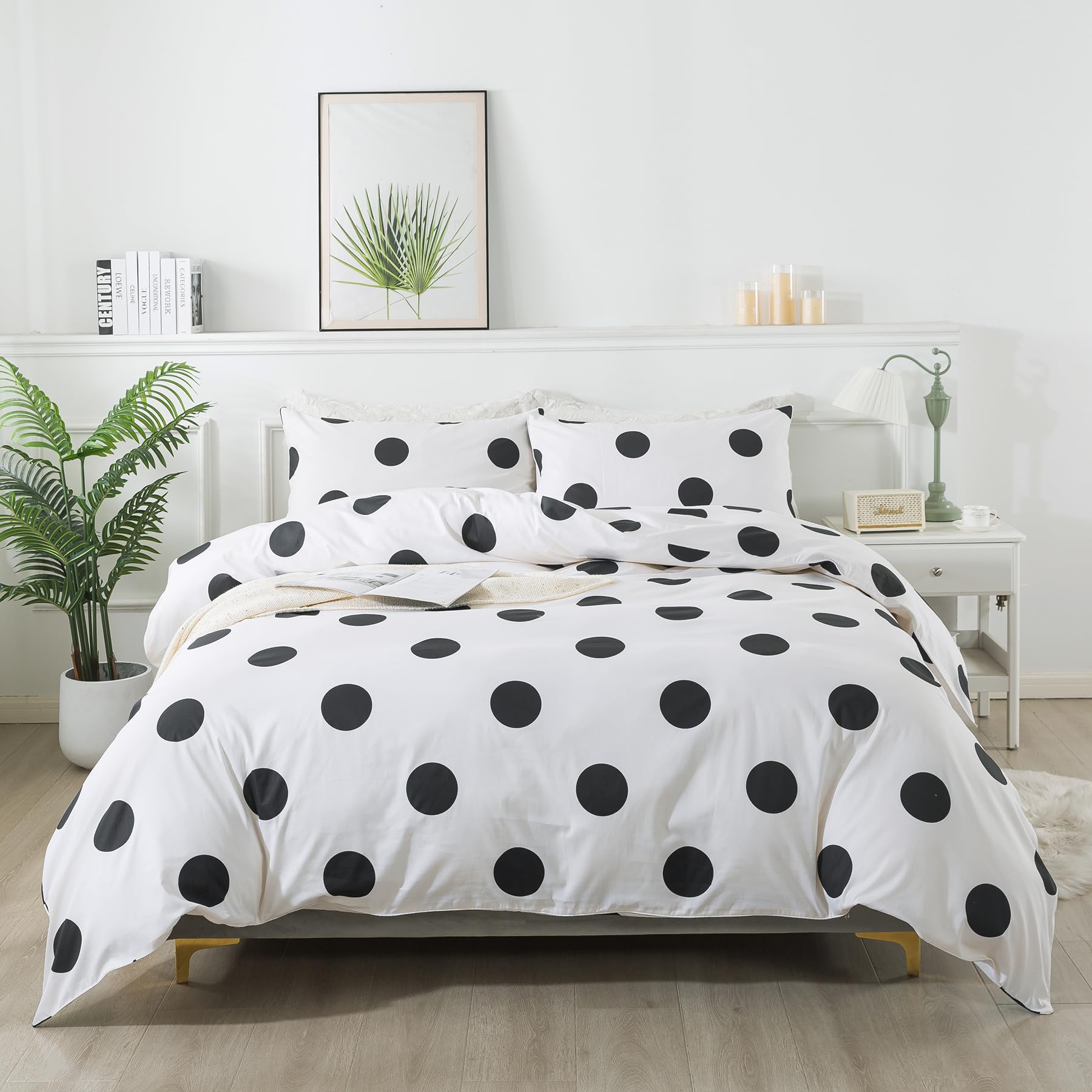 Amazon.com: Lemfux 100% Cotton Polka Dot Black and White Duvet Cover ...