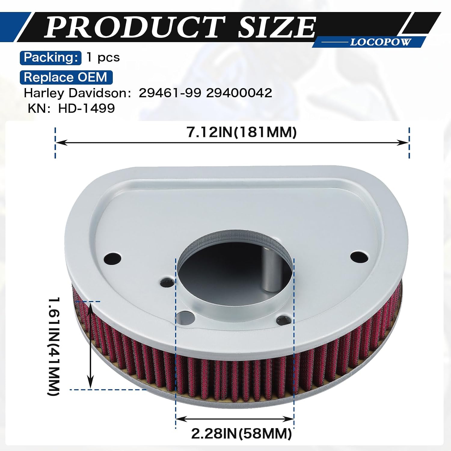 LOCOPOW 29461-99 HD-1499 Air Filter for Harley Davidson Dyna Road King Electra Glide Ultra Classic Fat Boy Heritage Softail Deluxe Deuce Springer Custom Standard Wide Super Glide Low Rider Bob