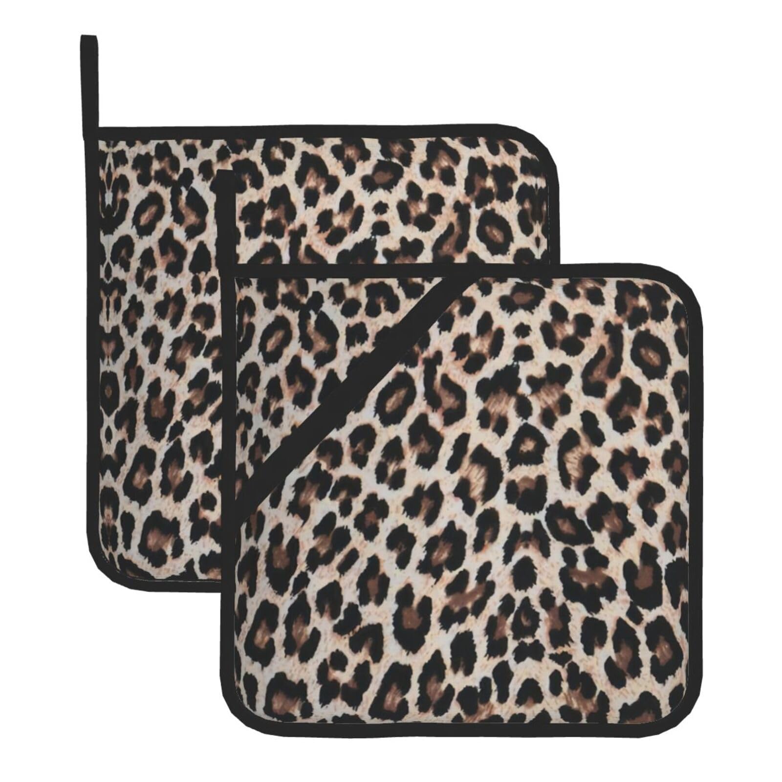 WHJSHOP Leopard Print print Prints Square Hot Pads for Kitchen - Waterproof Pot Covers with Hanging Loops - Thick Heat Resistant Trivets for Serving & BBQ, 2-Piece Set