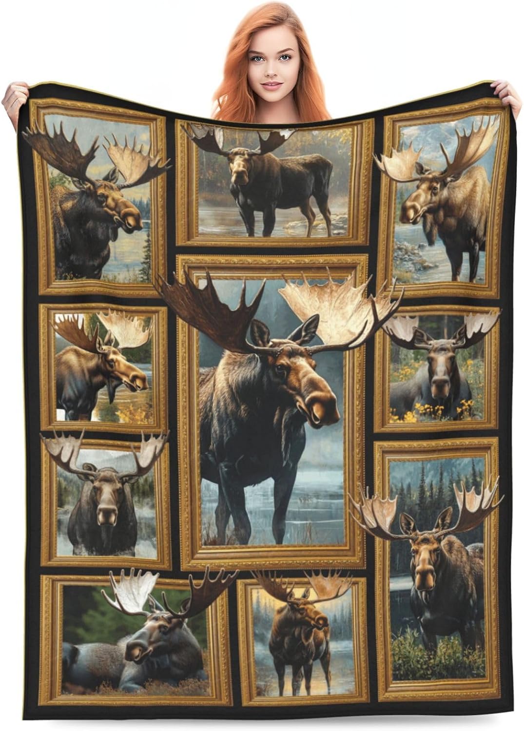 Moose Blanket, Hunting Throw Blanket, Mooses Gifts, Wild Animal Blankets, Animal Stuff Fleece Flannel Plush for Women Men Boys Girls Lovers Adults Soft Bedding for Sofa Bed Office Home Decor 50"X60"
