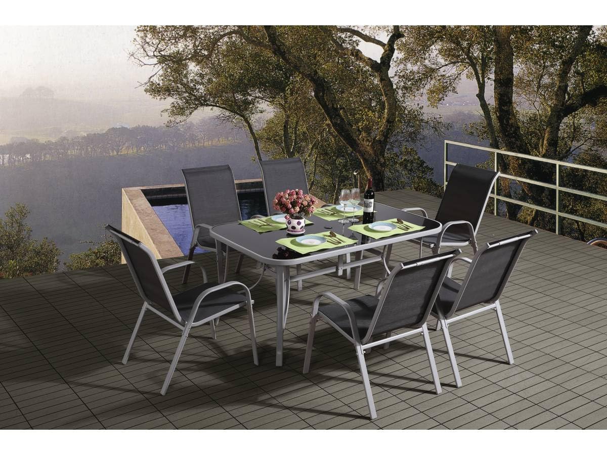 Habitat et Jardin Conjunto De Jardín Mesa + 6 sillas de Textileno Córdoba - Gris Oscuro