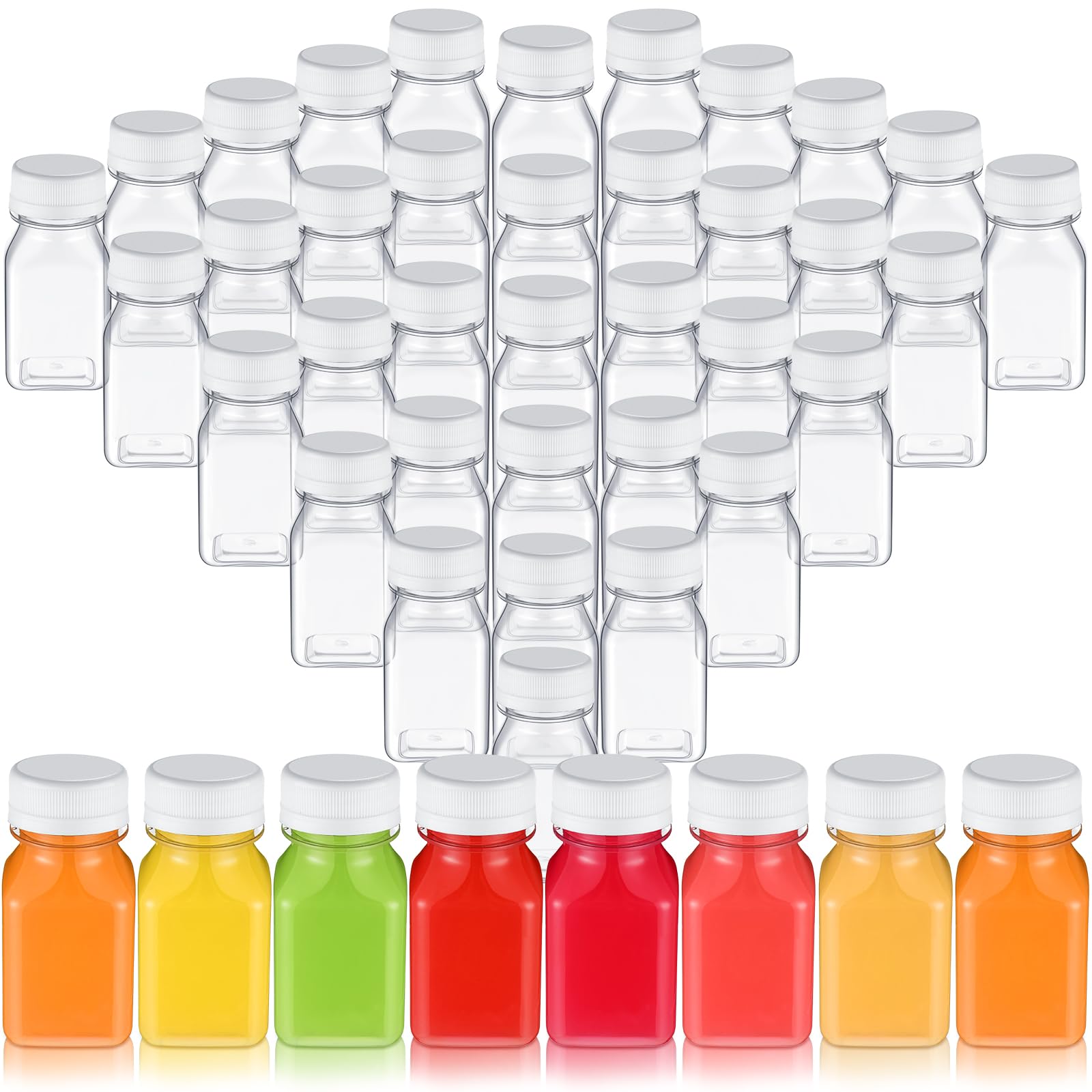 48 Pcs Plastic Juice Bottles Bulk with Caps, Small Reusable Clear Bottles for Juicing, Smoothies, Tea, Milk, Coffee (White, 4 oz)