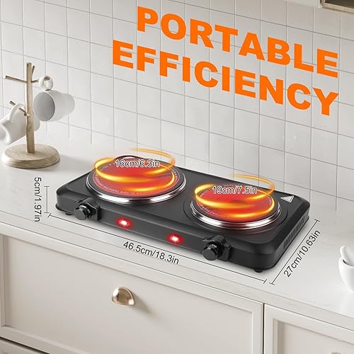 Miniatura 2 de Placa eléctrica infrarroja de doble quemador, placas calientes de doble quemador de 2000 W para encimera con placa de cocina de vidrio de 7.5