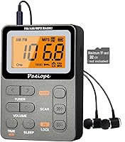 Vista 7 de Radio portátil AM FM, altavoz de bolsillo recargable con la mejor sintonización digital de recepción, MP3, auriculares estéreo, pantalla LCD grande