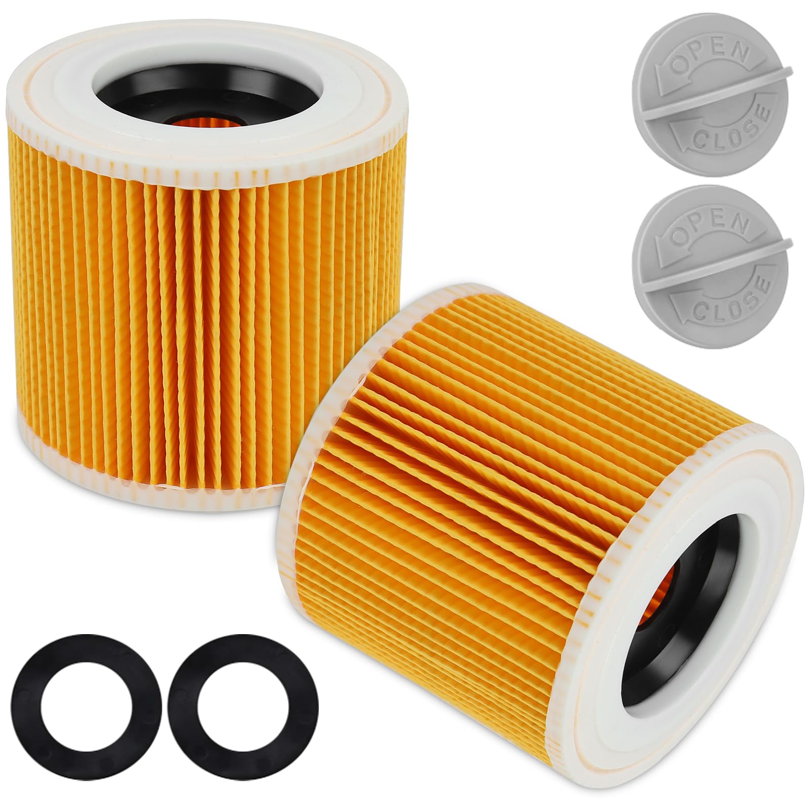 2 Filtro de Cartucho, Filtro Karcher WD3 Compatible con Aspiradoras Kärcher WD3, WD2, WD1, MV3, MV2, A, K, KNT, NT, SE, VC, Reemplaza 6.414-552.0, para 2 Tornillos de Fijación para Alérgicas