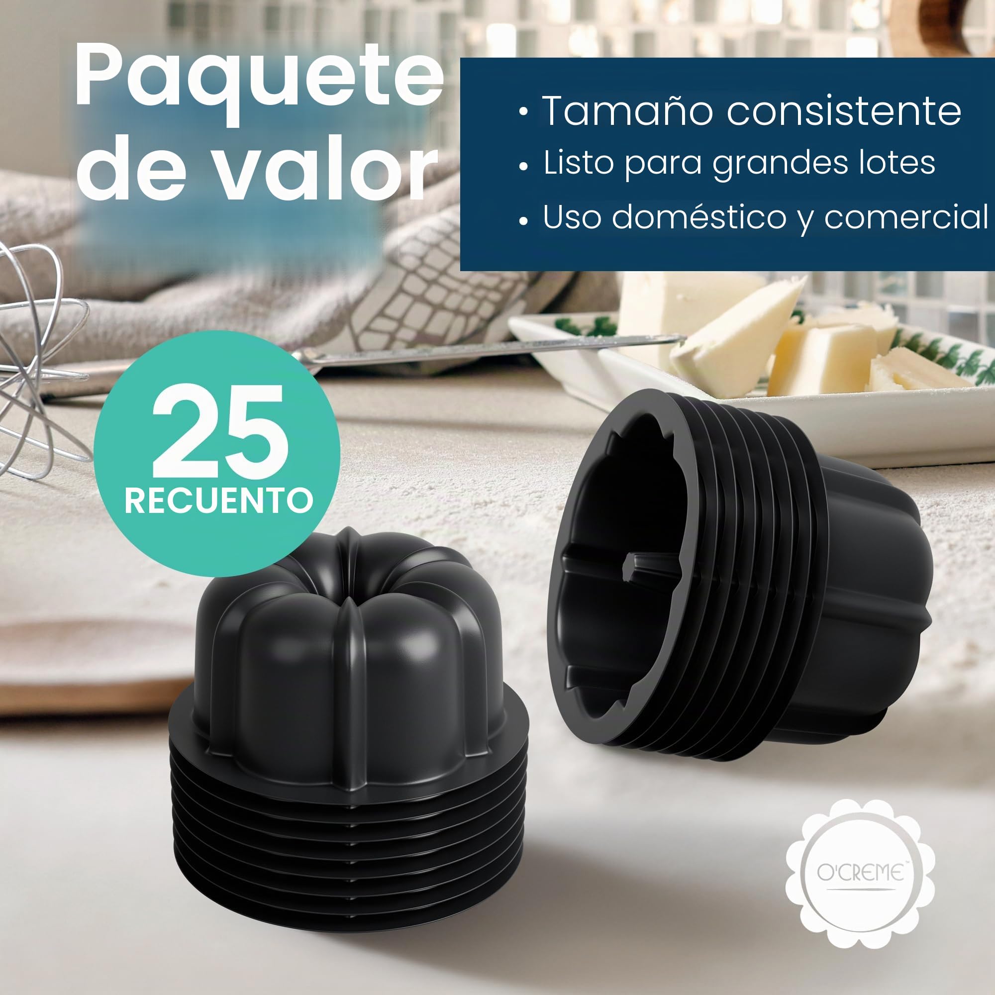 O'Creme Mini moldes de plástico para hornear flan – Molde para hornear con silicona antiadherente – Moldes reutilizables antiadherentes para hornear y mucho más – Paquete de 25 unidades