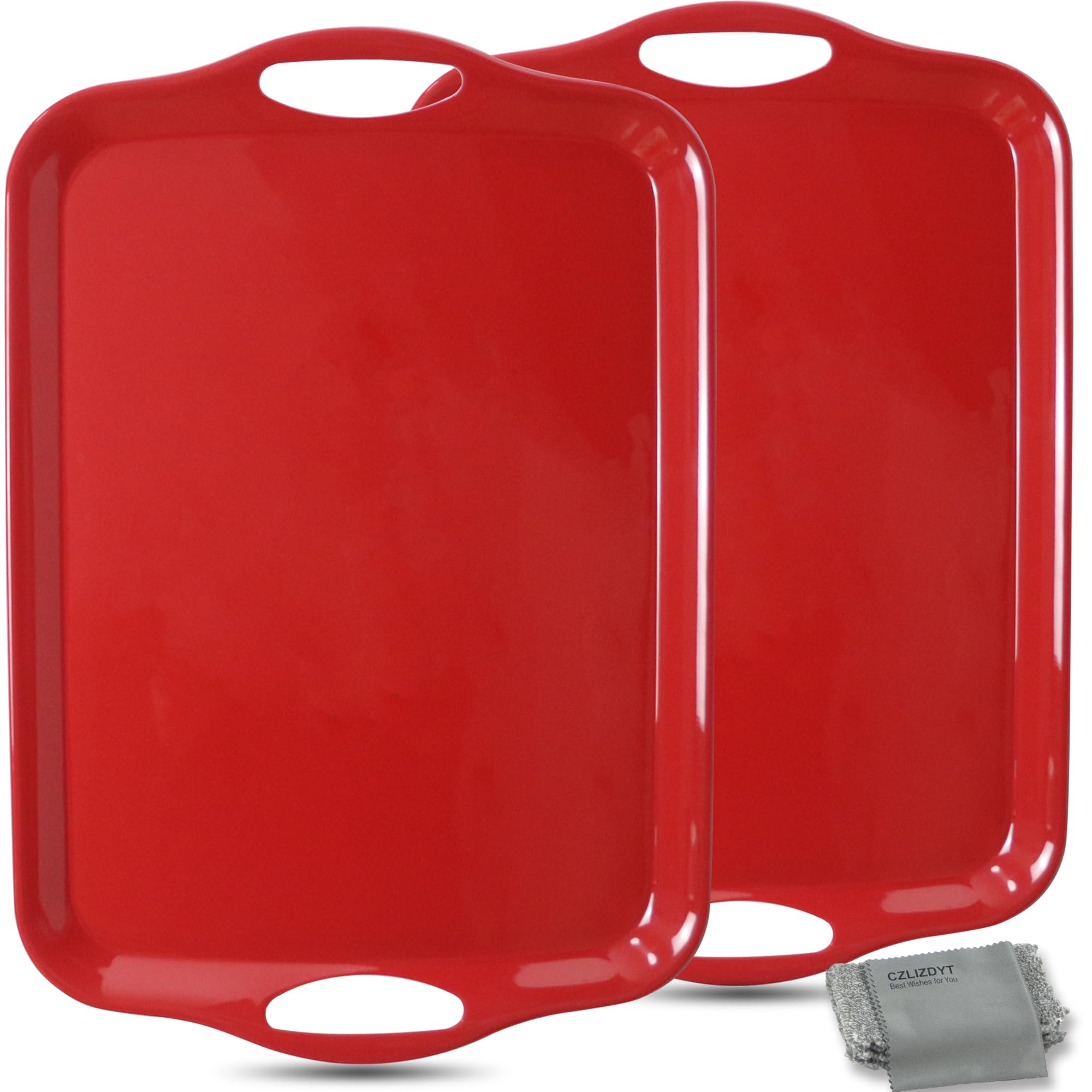 CZLIZDYT Großes Melamin-Serviertablett mit Griffen, 44,5 x 30,5 cm, Set mit 2 rechteckigen Melamin-Servierplatten, spülmaschinenfeste Tabletts zum Essen, Vorspeisen, Wurstwaren, Snacks, Obst,