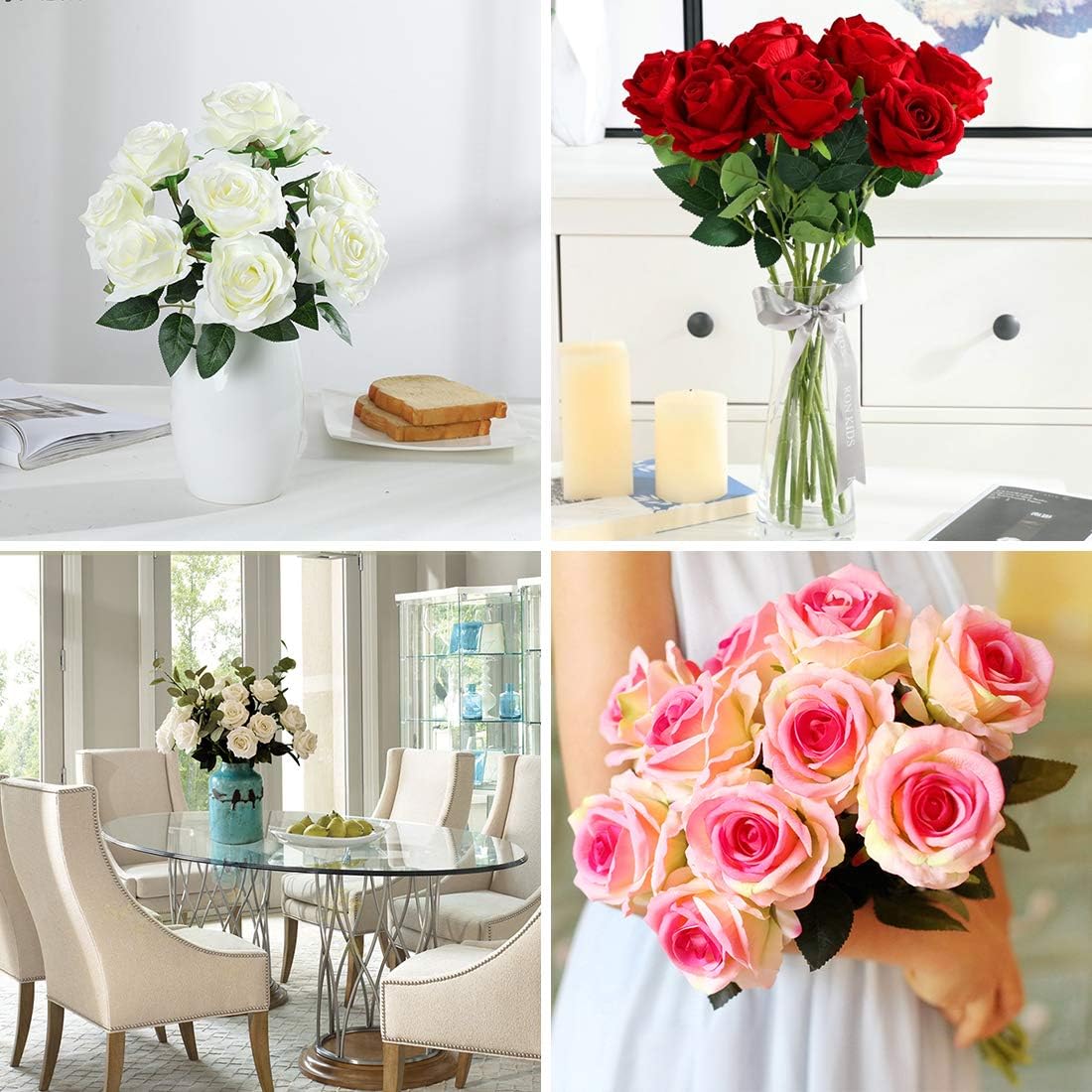 Buy Omygarden 10pcs White Silk Flowers Long Stem Artificial Rose Bouquets Bridal Bouquets Wedding Party Home Office Decoration Online In Canada B082d27xkk