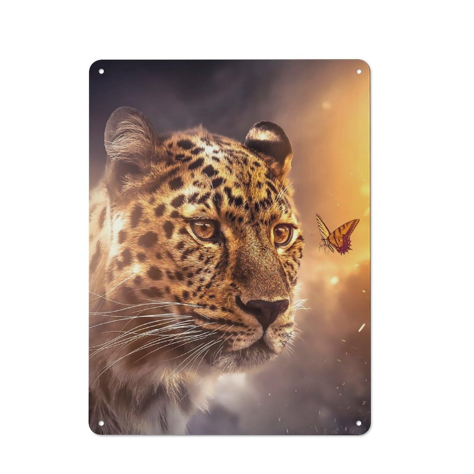 Junmoney Leopard Butterfly Retro Printed Metal Sign 40X30cm For Living Room Wall, Wall Decor For People Reorganising Living Room