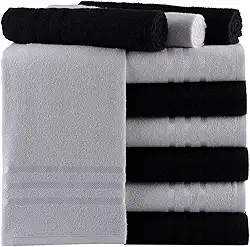 Kit de 10 Toalhas de Rosto Para Salão de Beleza Algodão, Branca e Preta Absorvente Secagem Rápida (branca e preta)