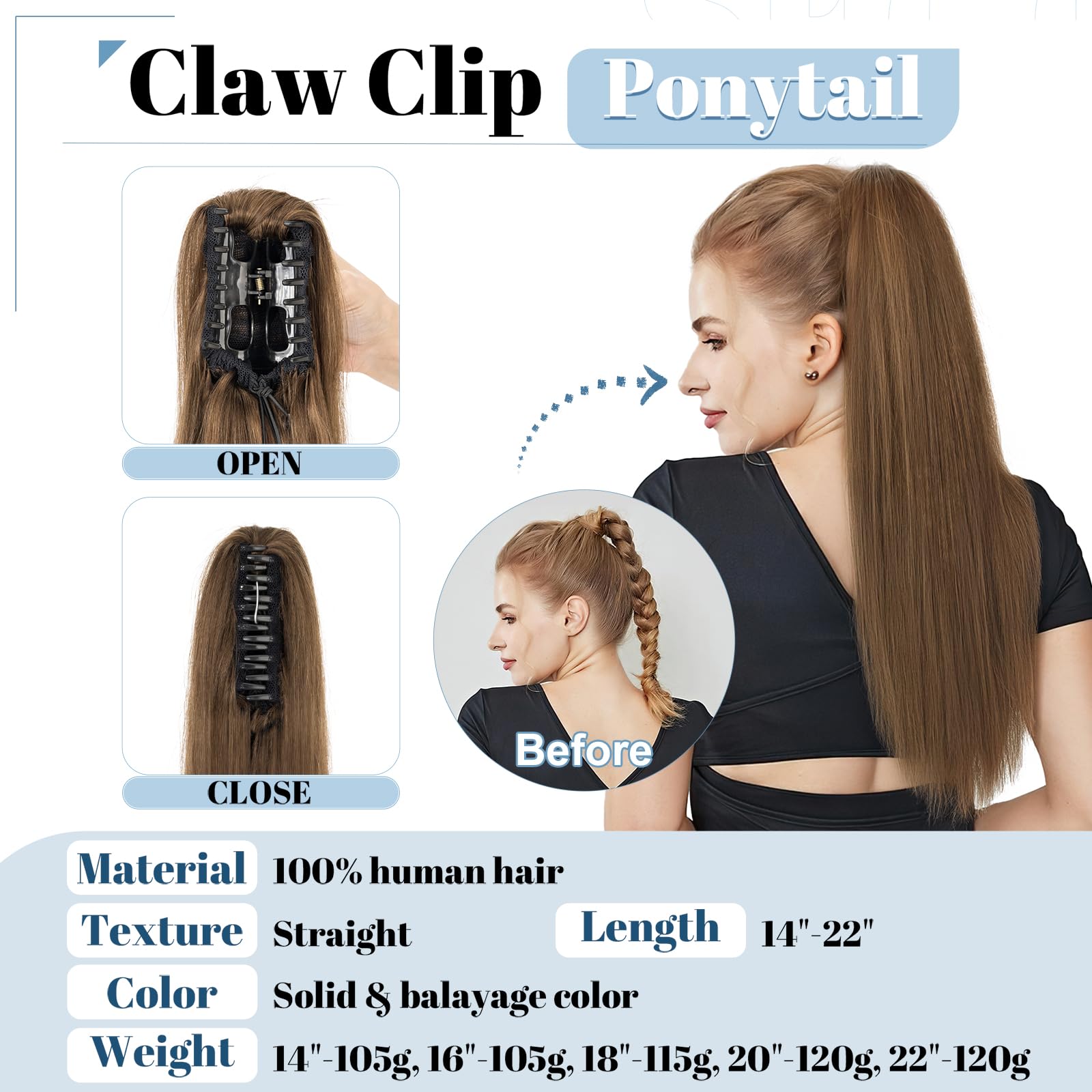 SEGO Coda di Cavallo Capelli Veri Clip Pinza Extension Ponytail Naturale Remy Human Hair Umani Lisci 40cm Fascia Unica 105g - # Castano Cioccolato