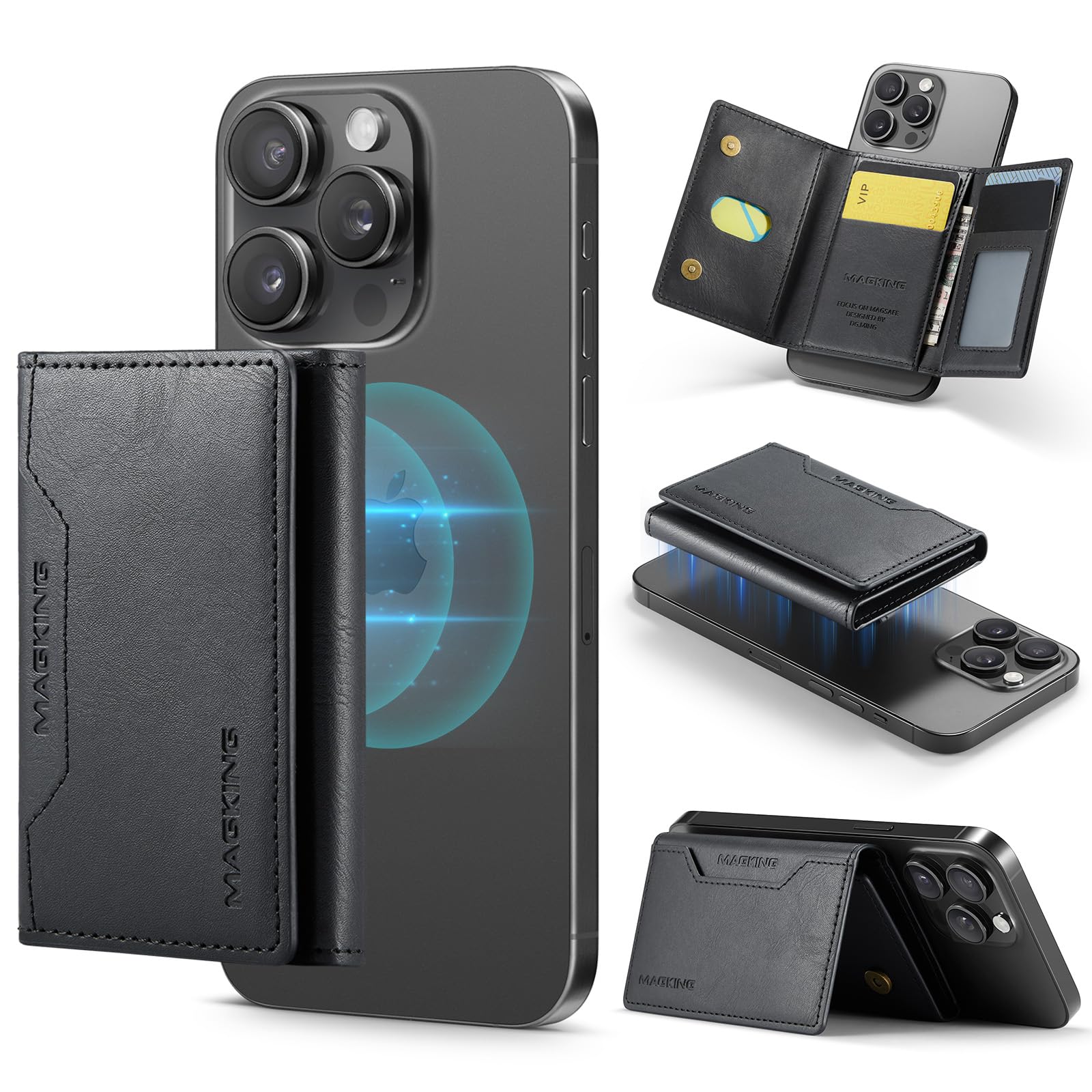 Compatible with Magsafe Wallet, Strong Magnetic,Vegan Leather,for iPhone Wallet Stand with 8 Card Slots, RFID Blocking, Compatible with iPhone 16/15/14/13/12 Pro Max Plus Series (Black)-image-34