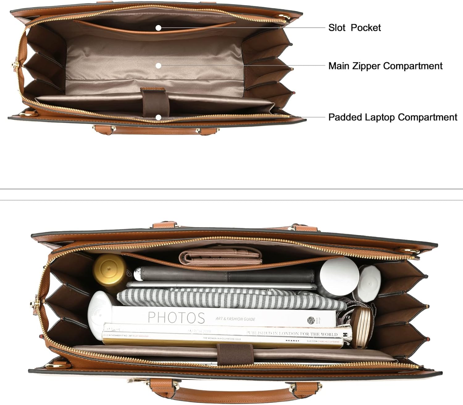 CLUCI Leather Briefcase for Women 15.6" Large Laptop Bag Computer Shoulder Bag Napa Pattern - Image 4