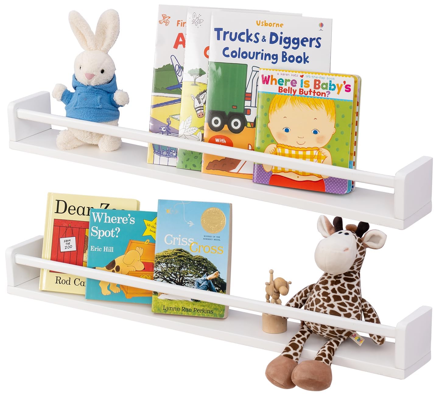 Gieanoo Wandregal Kinderzimmer, 60cm Bücherregal Kinder Wand Set aus 2 | Massiv Kiefer Wandregal,Bilderleist Holz Schweberegale für Zeitschrift Kinderzimmer Wohnzimmer Schlafzimmer Küche