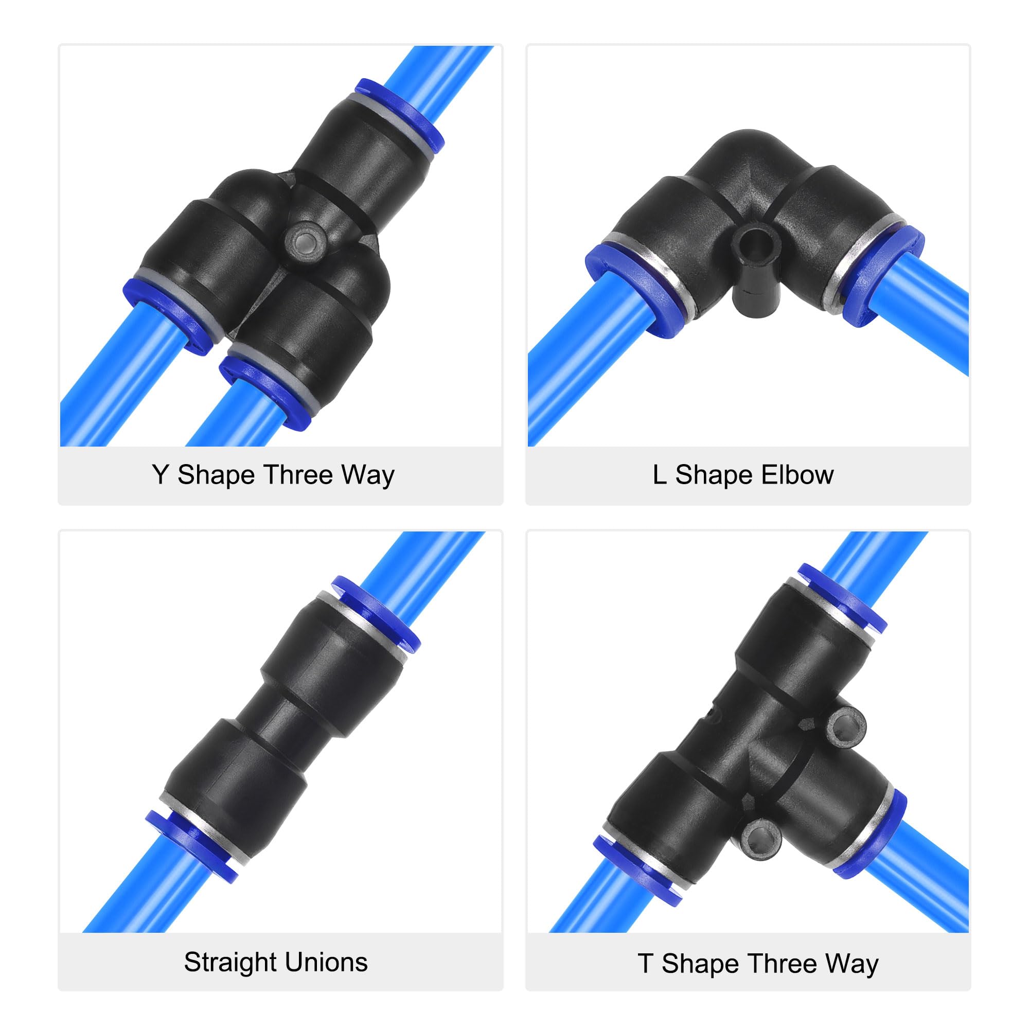 sourcing map Neumática Aire Manguera Tubería PU Aire Compresor Tubo 8mm/0.3''ID x 12mm/0.5''OD x 10m/32.8pies Poliuretano Tubo Azul con 7 Tipo Conexión Montajes