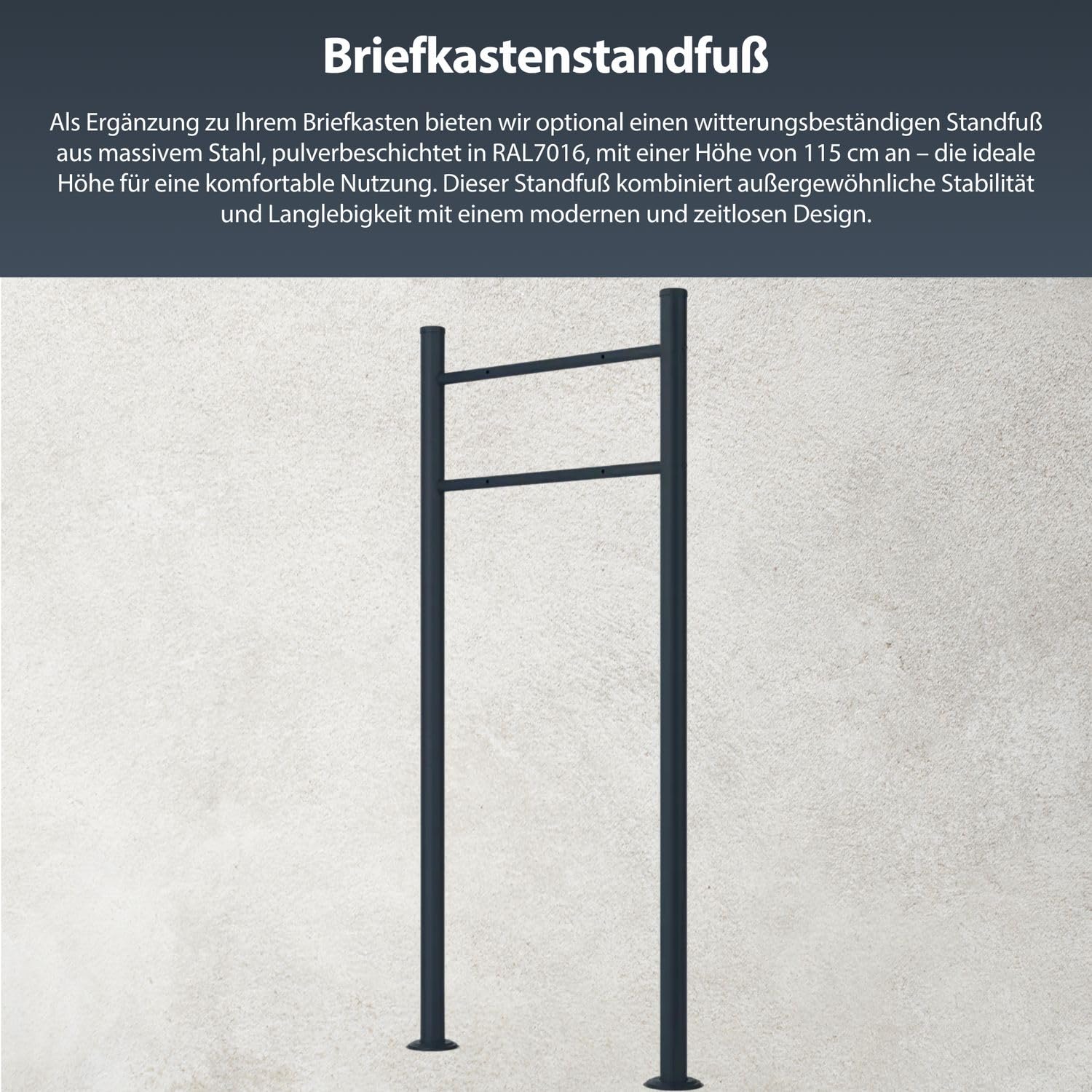 Briefkasten mit Briefkastenständer Anthrazit RAL 7016 - Postkasten personalisiert Edelstahl Gravru Schild - Briefbox mit Schloss Zeitungsrolle Zeitungsfach