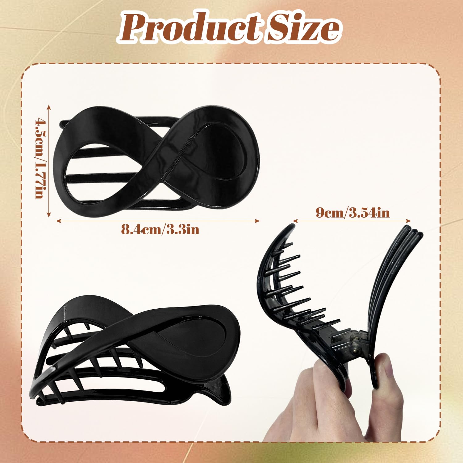 3 Pcs Non-Slip Hair Claw Clips for Women - Large Flat Clips for Thick Hair Black, Multi-colored, 1 count (Pack of 3) - Image 2