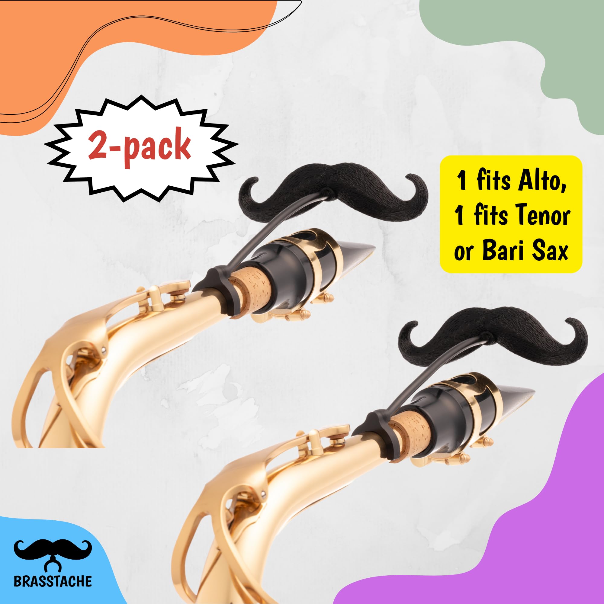 Brasstache - Bigote de saxofón (paquete de 2, alto y tenor/bari) - Accesorio - Plástico - Saxofón plano B