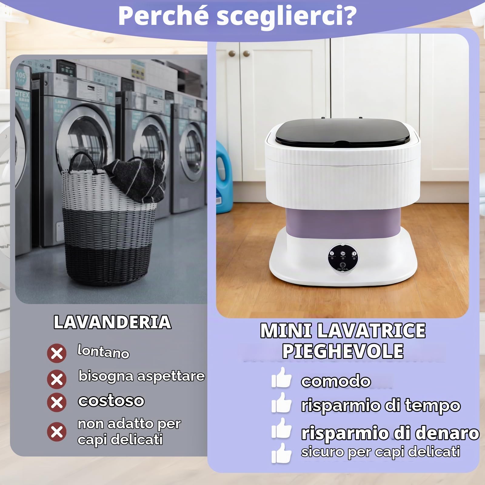 Mini Lavatrice Portatile Pieghevole da 10L Lavatrice Compatta | 3 Modalità di Lavaggio e Cestello di Centrifuga Rimovibile, Ideale per Appartamenti, Dormitori, Campeggio e Viaggi