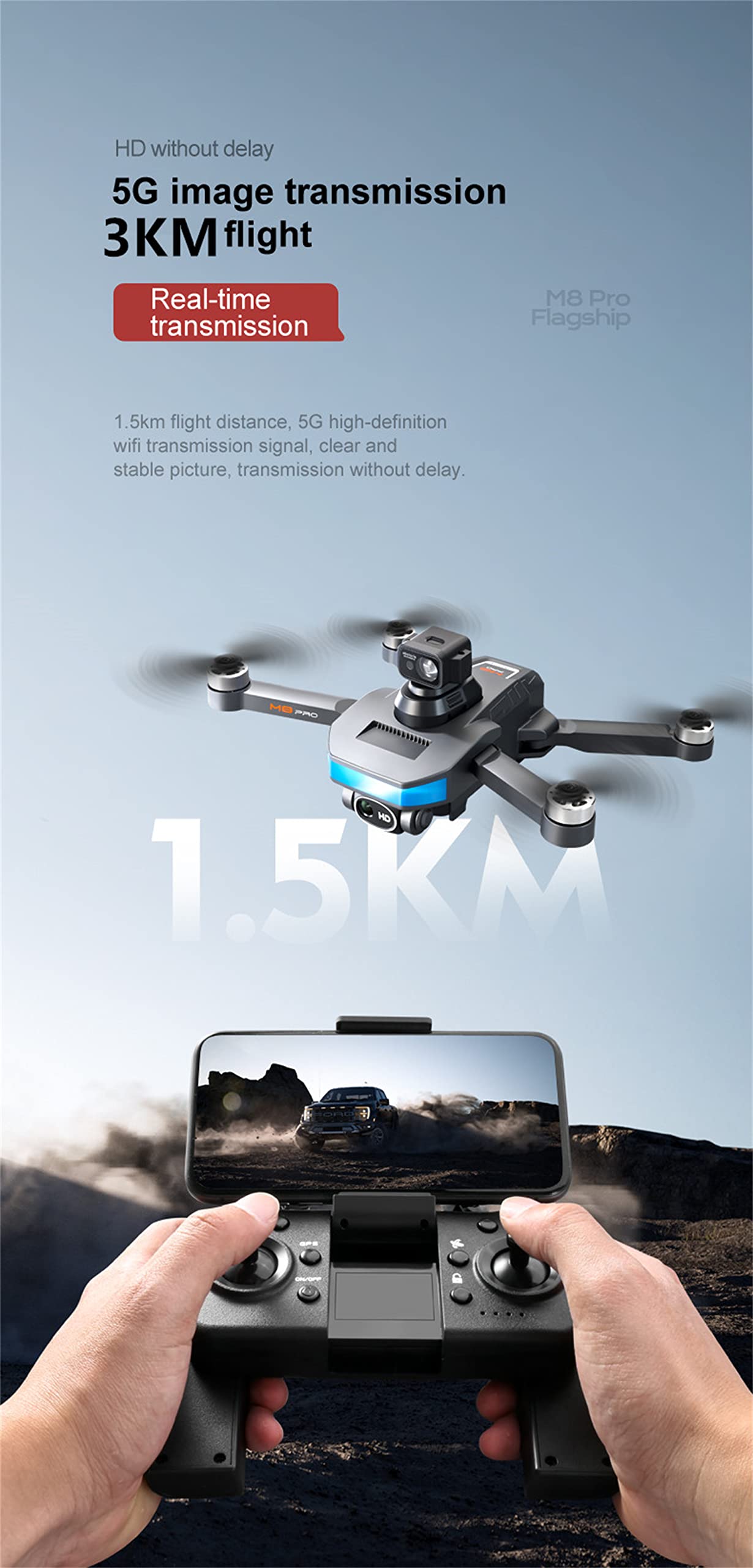 Dron para Niños Adultos con Cámara Ajustable HD 6K, Cuadricóptero RC De Seis Capacidades para Sensor De Gravedad, Vuelo De Trayectoria, Retorno Automático GPS, 2 Baterías