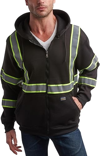 Bass Creek Outfitters Sudadera con capucha y cremallera de forro polar reflectante de alta visibilidad para hombre  Normas de seguridad ANSIISEA