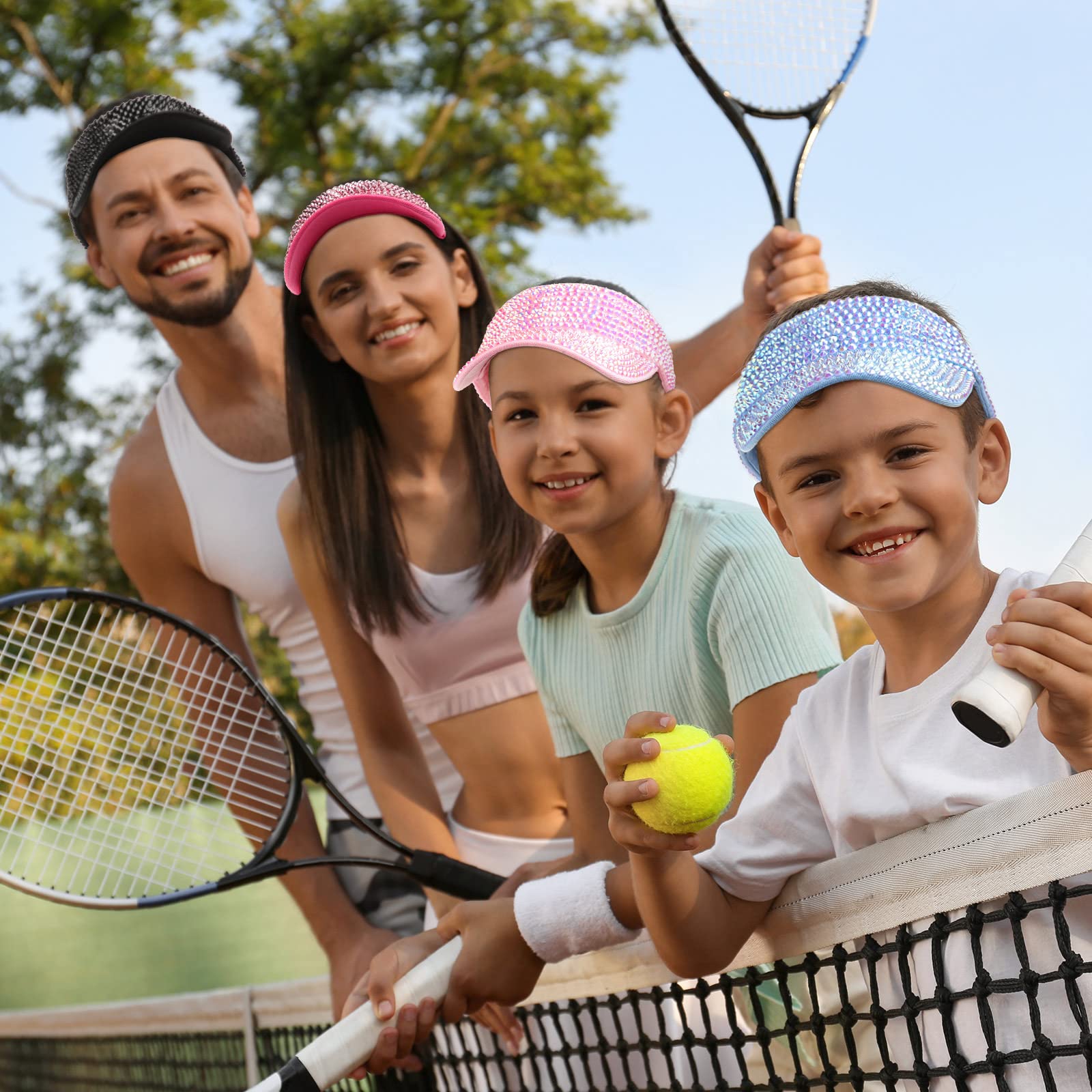 Yahenda 10 Stück glitzernde Visiere, Glitzer-Visier mit Strasssteinen, Sport-Sonnenblende, Bunte Hüte, verstellbare Sommermütze, Golf-Sonnenblende, Kappen für Männer und Frauen, Sportfarben, M-L