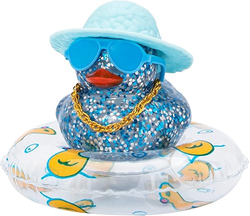 wonuu Patos de goma brillantes con gafas de sol de plástico, anillo de natación, sombrero de collar, accesorios brillantes para automóvil,
