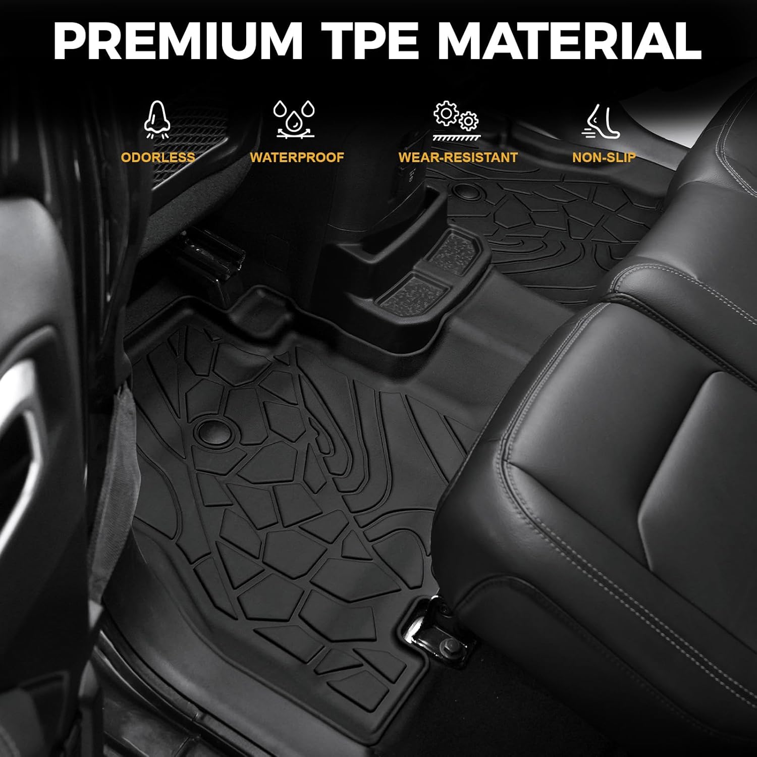Floor Mats for Jeep Wrangler JL Gas 2018-2025 2026, All Weather Floor Mats Trunk Cargo Liner and Door Sill Guards Accessories (Fit 4-Door Unlimitied)