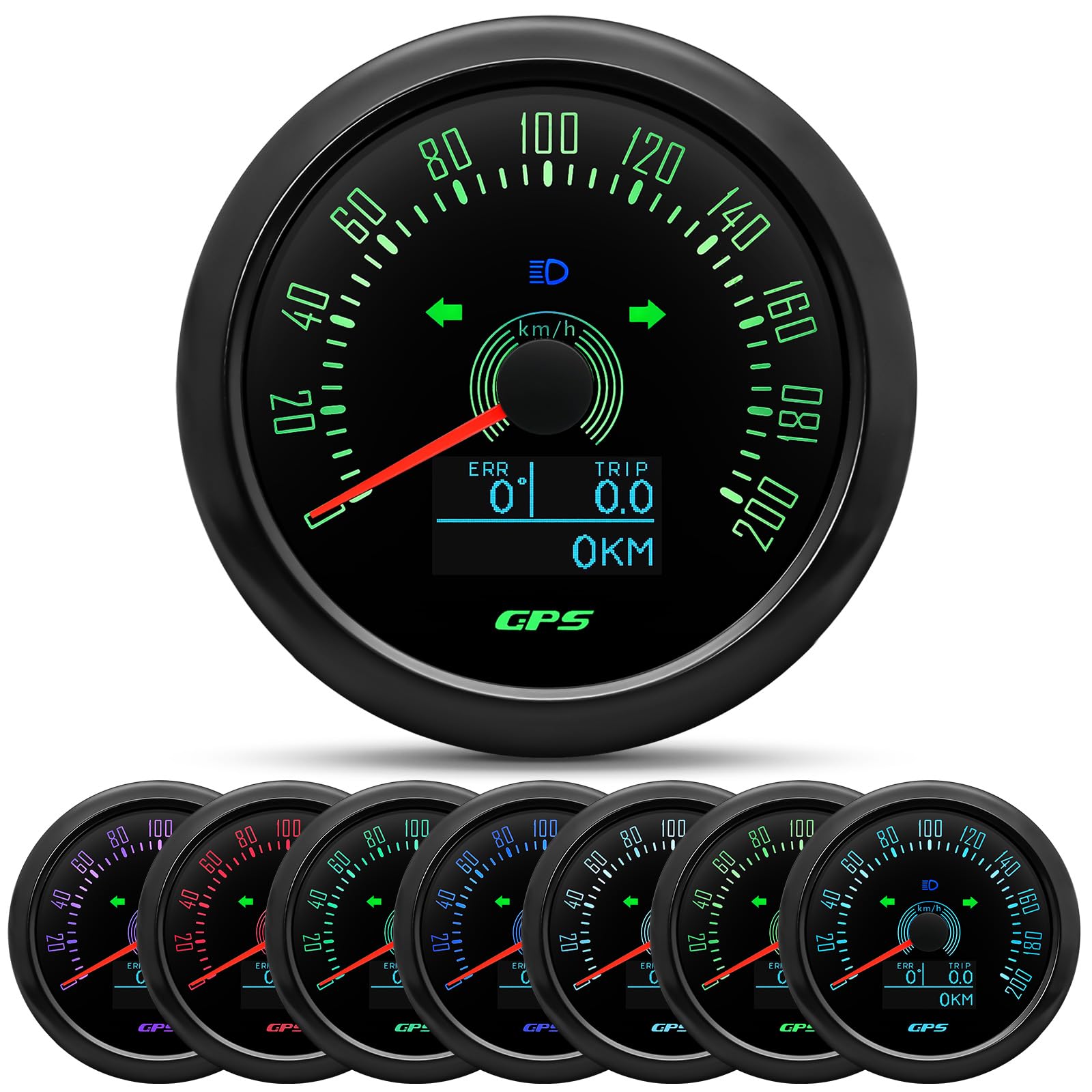 Tachimetro GPS da 85 mm, 0-200 km/h, impermeabile, per chilometri da viaggio COG, per auto, camion, moto, 7 colori retroilluminati