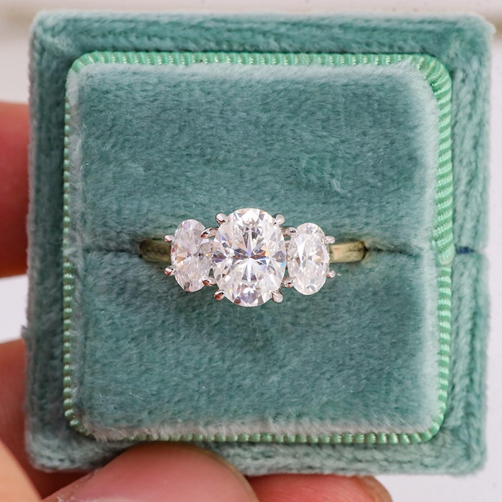 Anillo Knuckle, anillos de joyería con 3 moissanitas ovaladas de oro amarillo de 2 quilates Regalos divertidos
