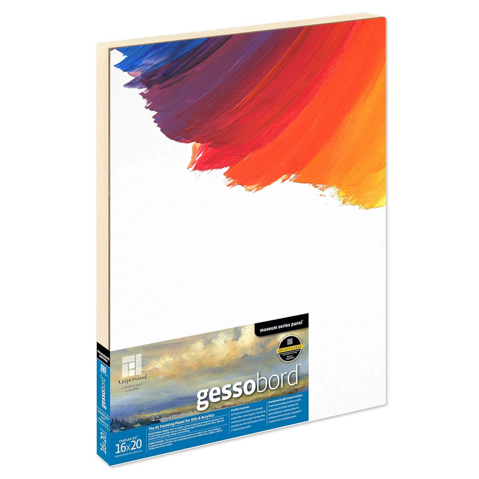 Ampersand Art Supply Museum Series Gessobord | 16x20 | 3/4" Cradled Profile | Gesso Wood Painting Panel for Oil and Acrylic Paint & Mixed Media | Canvas Panel Alternative in Professional Art Supplies