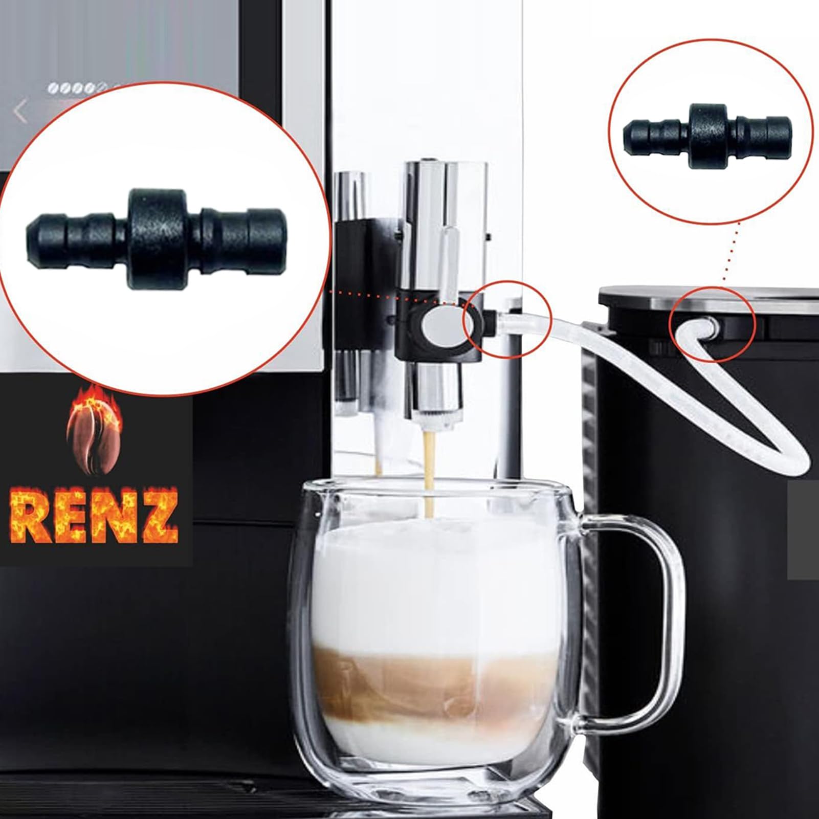 Lot de 4 tubes à lait avec 8 connecteurs, 38 cm, tuyaux de rechange en silicone sans BPA, pièces de rechange pour machines à café Jura HP3 E6/E8/Z10