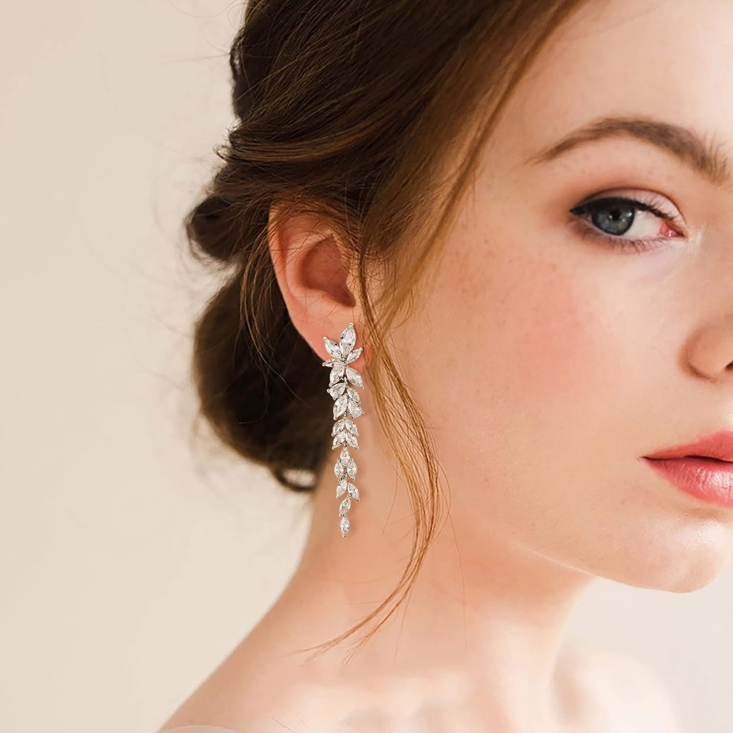 Crysdue Wedding Cubic Zirconia Chandelier Dangle Earrings for Brides Women Teardrop/Marquise Long Drop Bridal Jewelry - Image 2