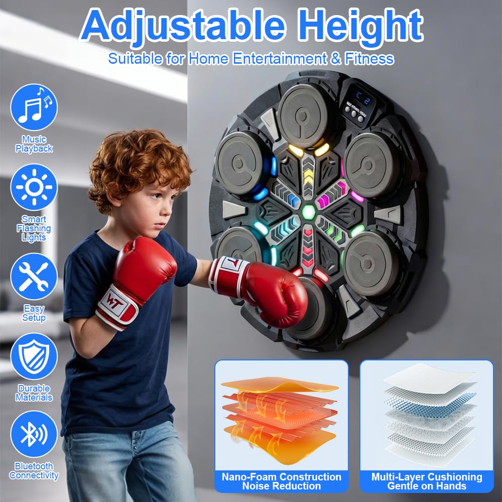 Music Boxing Machine, Musik Box Maschine für Erwachsene Kinder, LED Elektronische Boxmaschine mit Musik und Farblichter, Boxstation Boxmaschine mit 2 Paar Boxhandschuhen