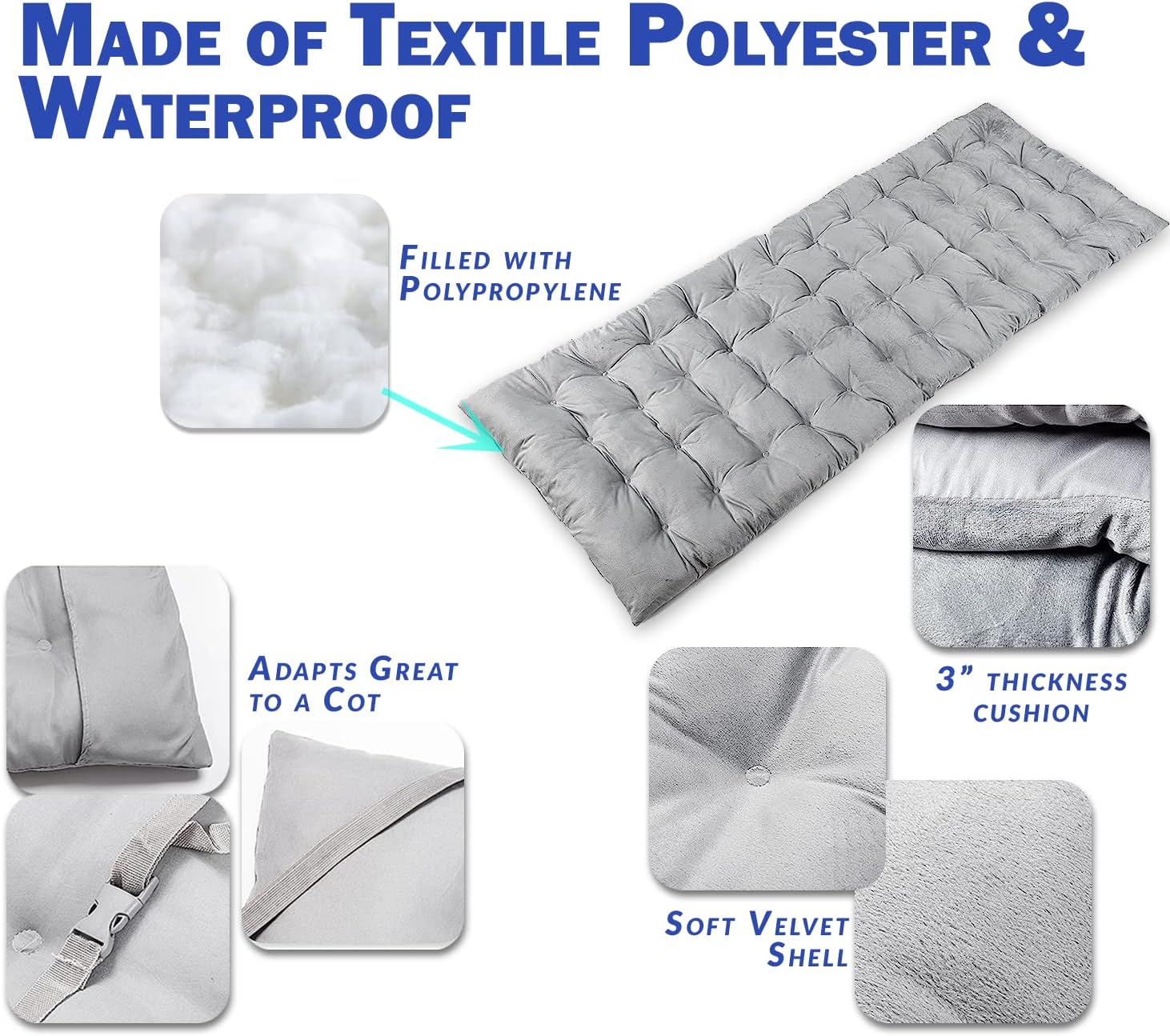 Zento Camping Cot Mattress Foam Pad for Adults – Thick Soft Ultra Comfort Sleeping Pad for Traveling Hiking Outdoor or Indoor Use – Lightweight Easy to Carry Foldable Waterproof Adult Cot Mattress