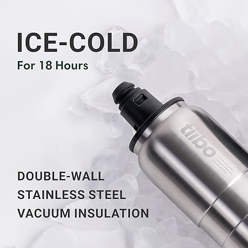 Miniatura 2 de tiibo Botella de agua para bicicleta de acero inoxidable con aislamiento al vacío, doble pared, antideslizante, boquilla deportiva de flujo rápido,