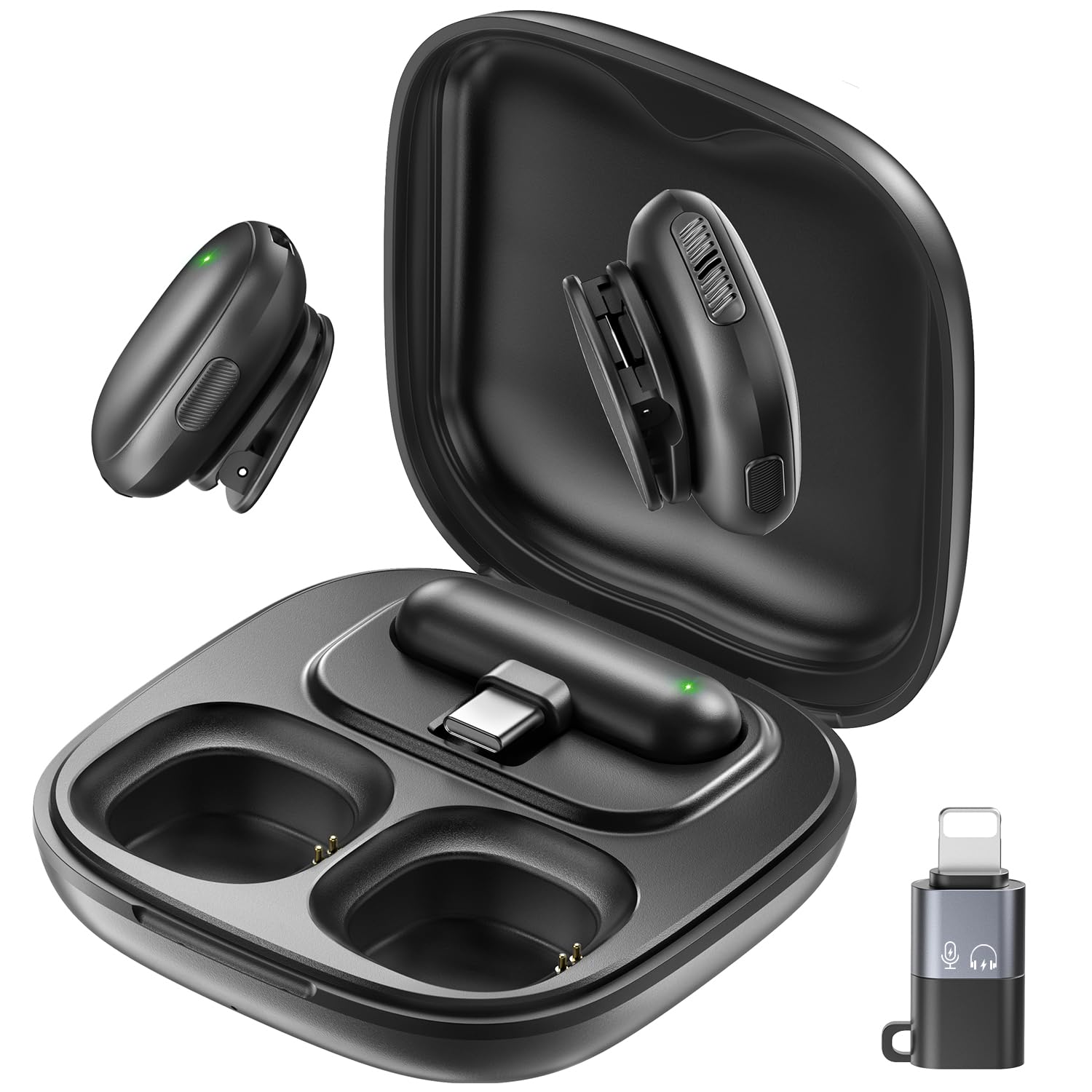 WEWAHIVER Mini Wireless Microphone for iPhone/Android/PC/Tablets, Lapel Mics with USB-C/Lightning Plug, AI Noise Cancelling, Magnetic Mic, 40H Battery Life with Charging Case for Stream, Vlog, TikTok