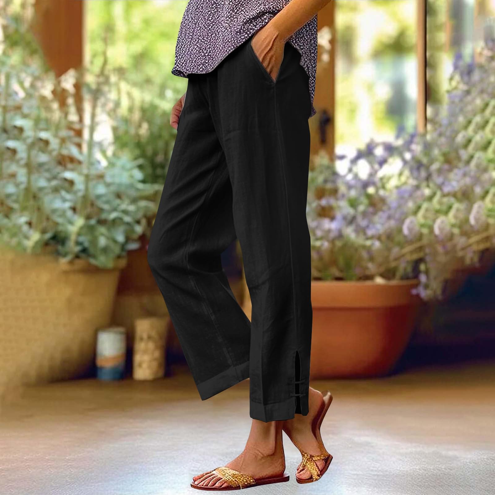 Generisch Pantalon long en mousseline pour femme