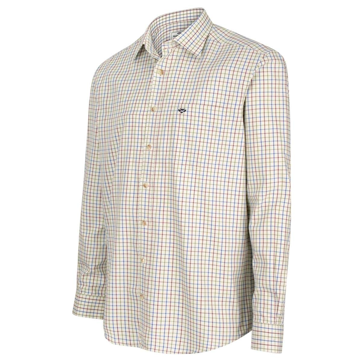 Inverness Cotton Tattersall Shirt - Brown/Gold/Navy 100% Long staple cotton, Classic collar shape