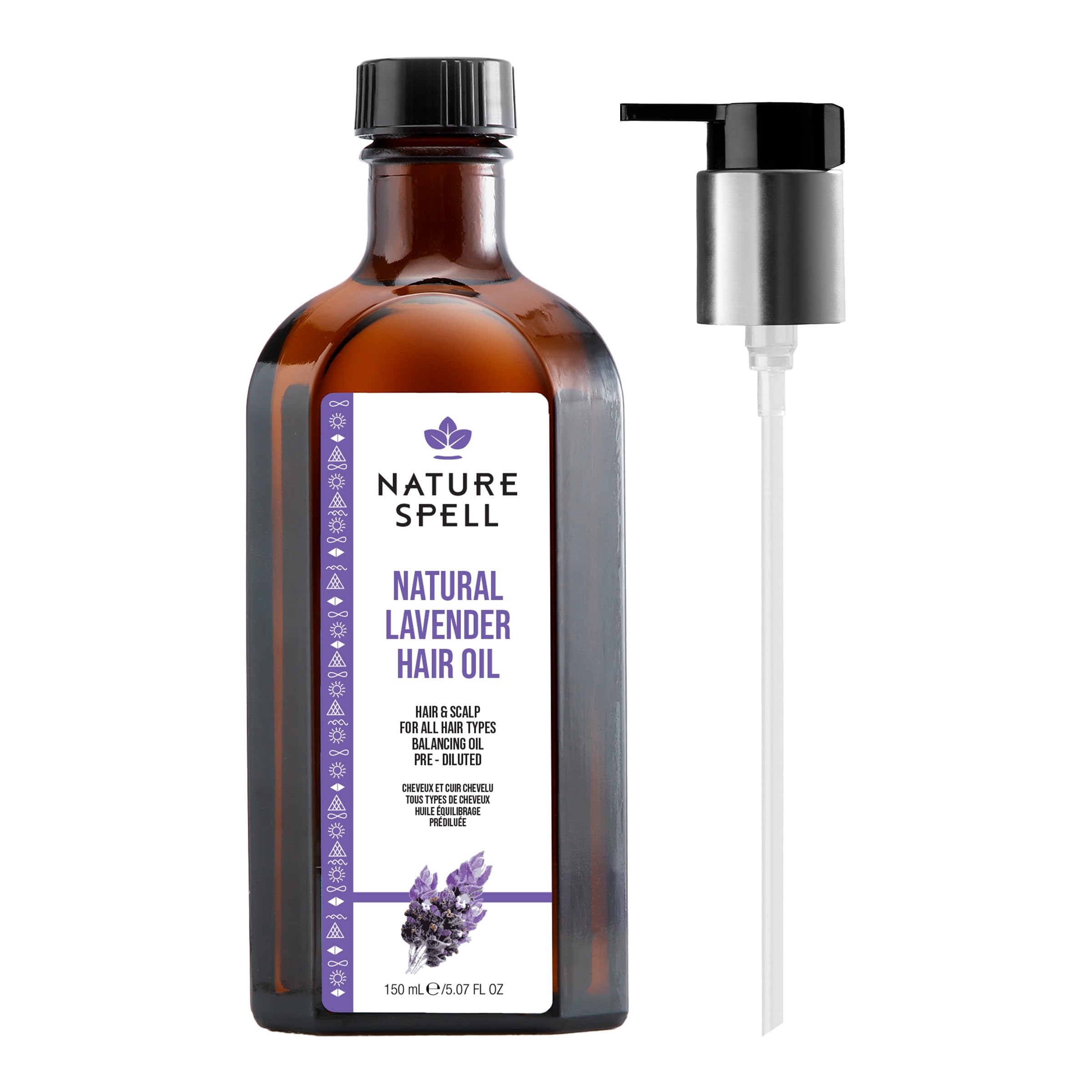 Nature Spell Lavender Oil for Hair & Scalp with Pump Dispenser, Pre-diluted Oil for Stronger Roots & Strands