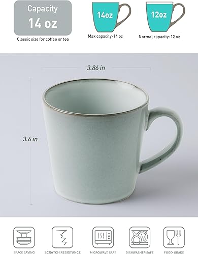 Miniatura 2 de famiware Juego de Tazas de Café de 4, Annecy Juego de Tazas de Cerámica Reutilizables de 14 oz con Asa, Aptas para Microondas y Aptas para